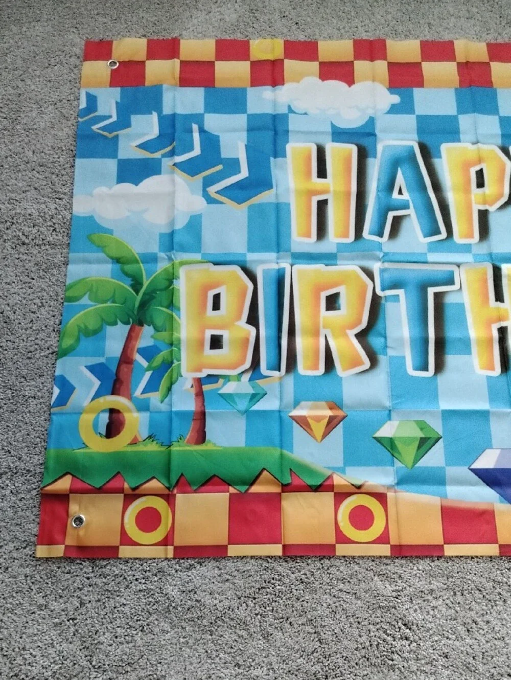Bright 'Happy Birthday' Party Banner - Blue, Yellow, Red With Ribbon To Hang